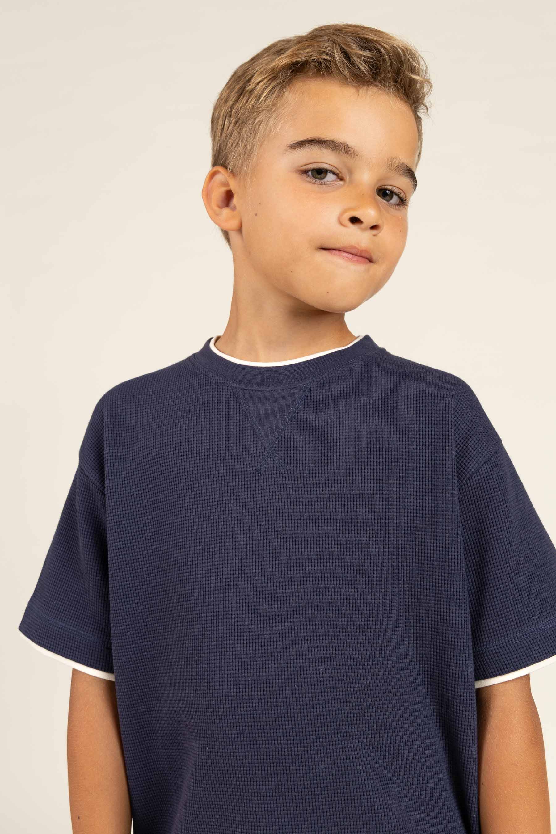 Gestructureerd T-shirt met korte mouwen - Tween - Navy | 100710 Malthe