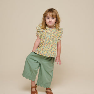 Poplin Top met Bloemenprint en Ruche - Kids - Green | 100950 Poppy