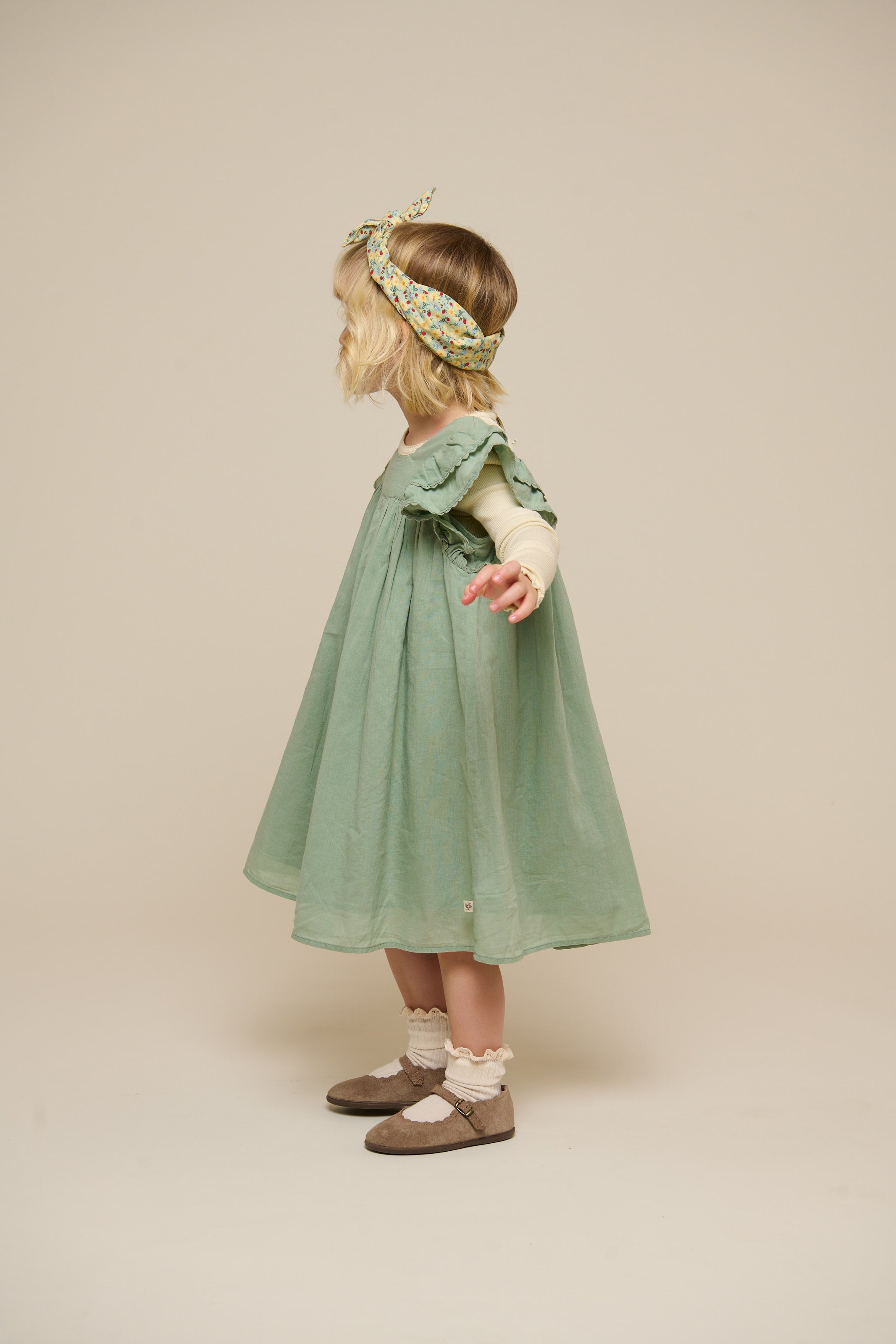 Katoenen jurk met Ric Rac Ruche - Kids - Dusty Green | 101035 Alma