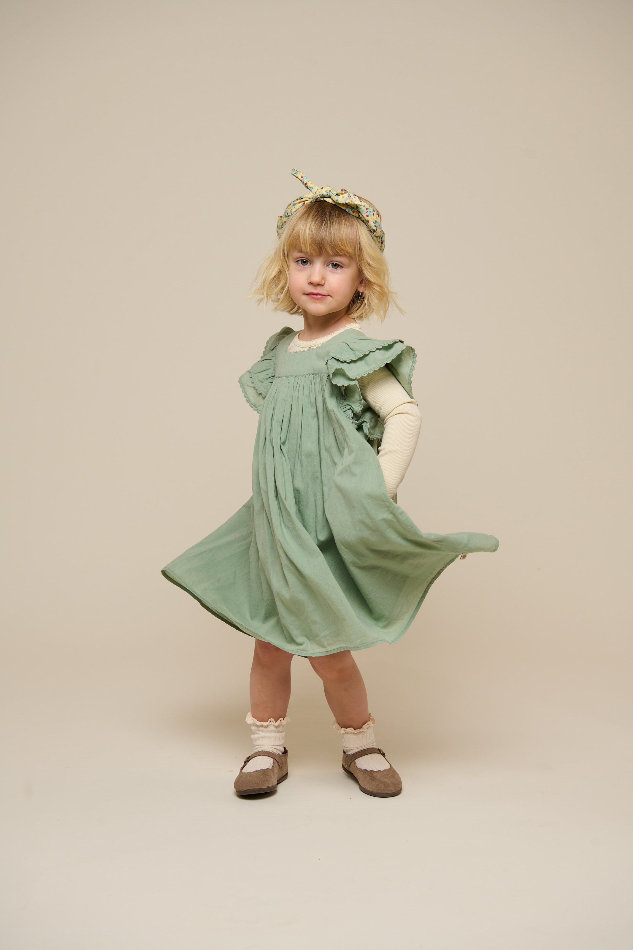 Katoenen jurk met Ric Rac Ruche - Kids - Dusty Green | 101035 Alma