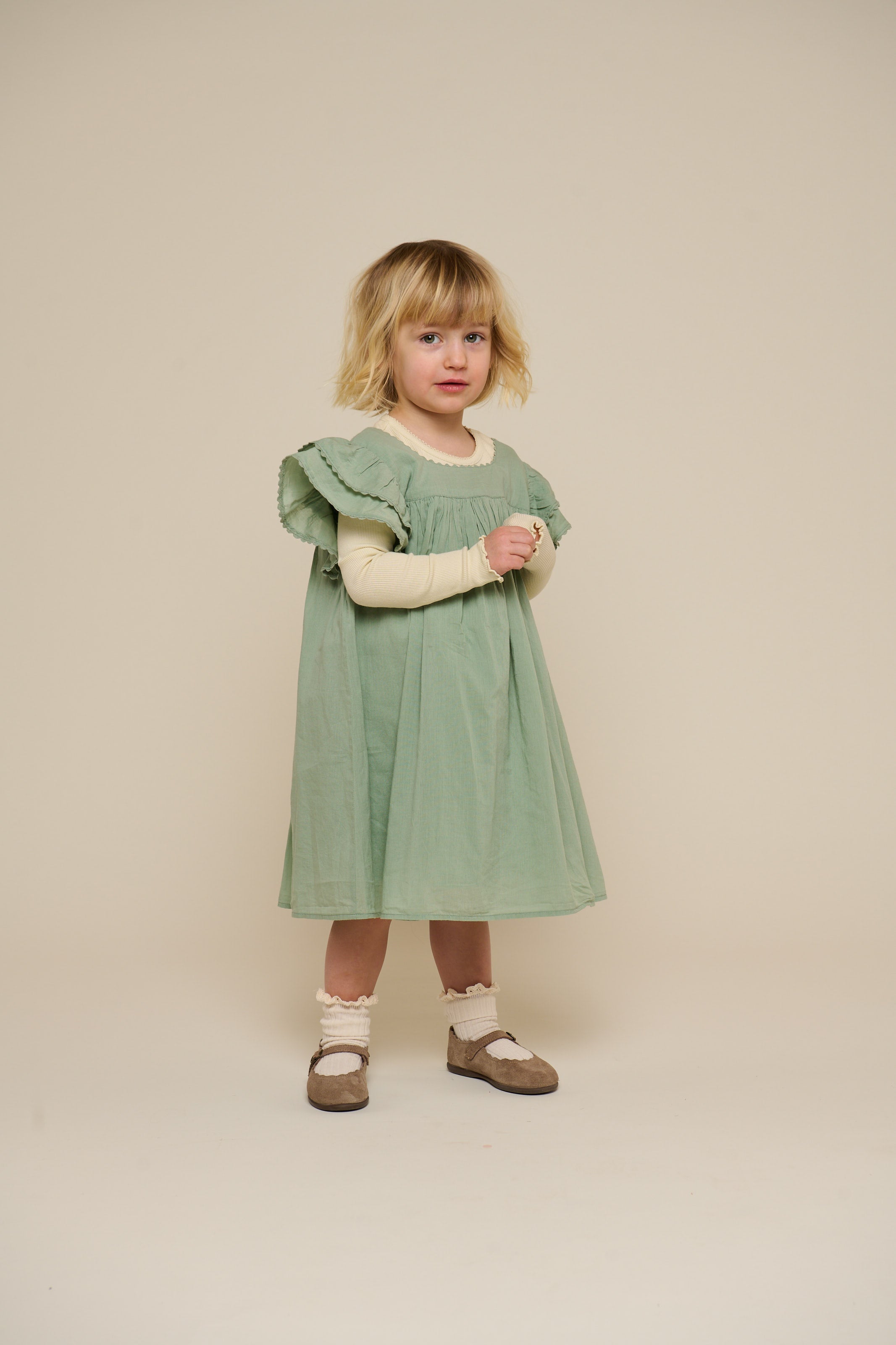 Katoenen jurk met Ric Rac Ruche - Kids - Dusty Green | 101035 Alma
