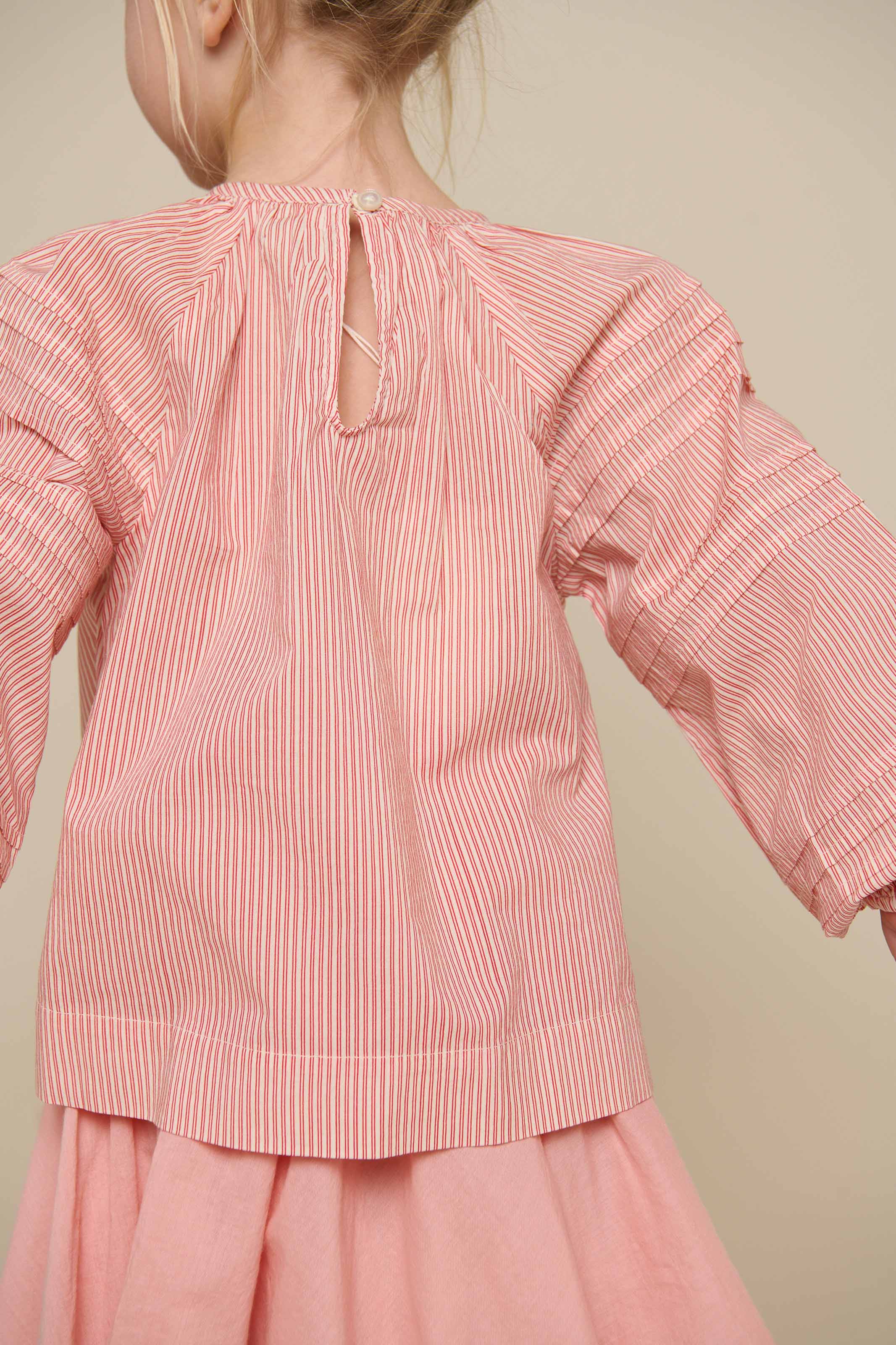 Gestreepte Blouse met Lange Mouwen - Kids - Offwhite/Cherry Red | 100990 Willa