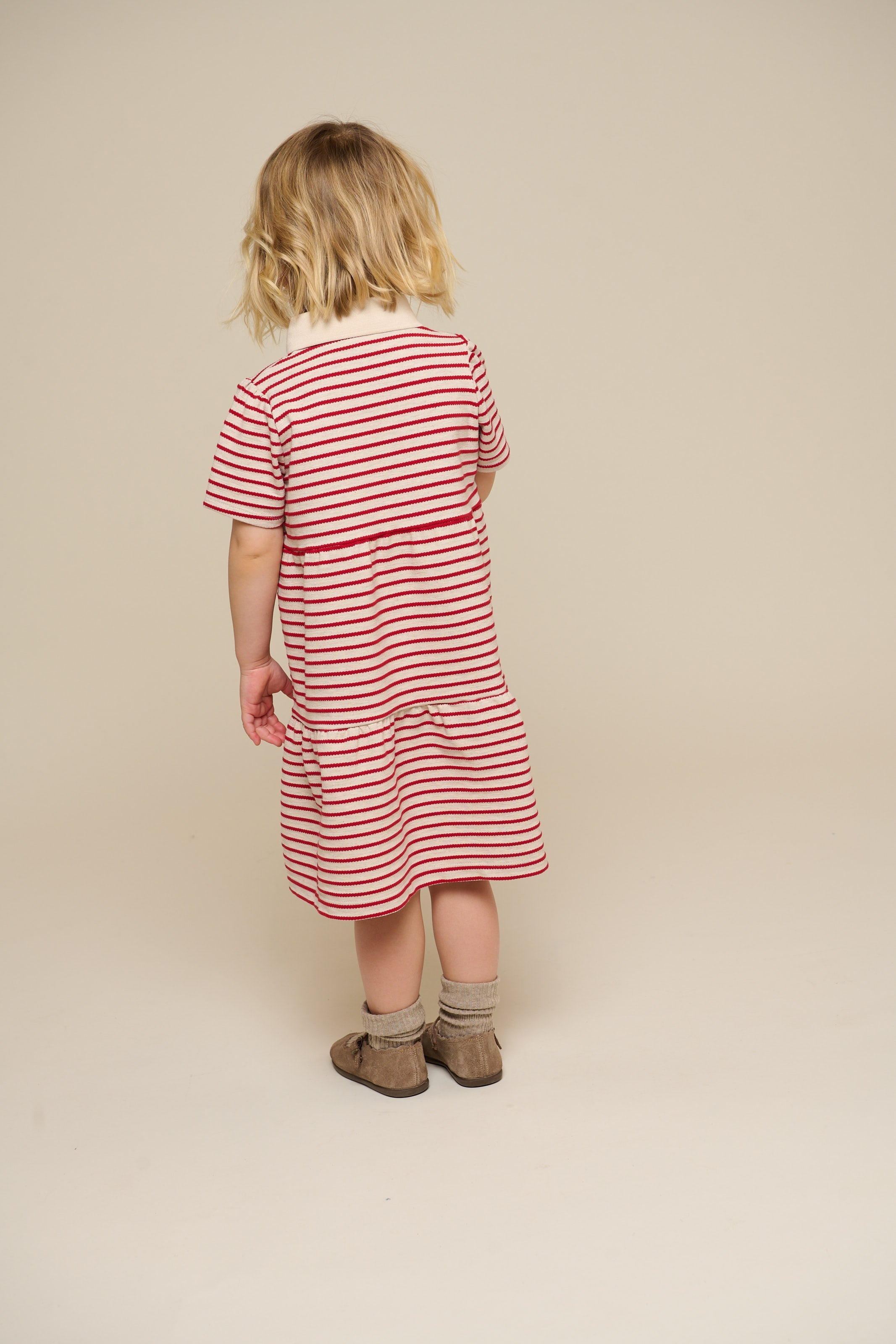 Gestreepte jersey jurk - Kids - Cherry Red | 101008 Emmie