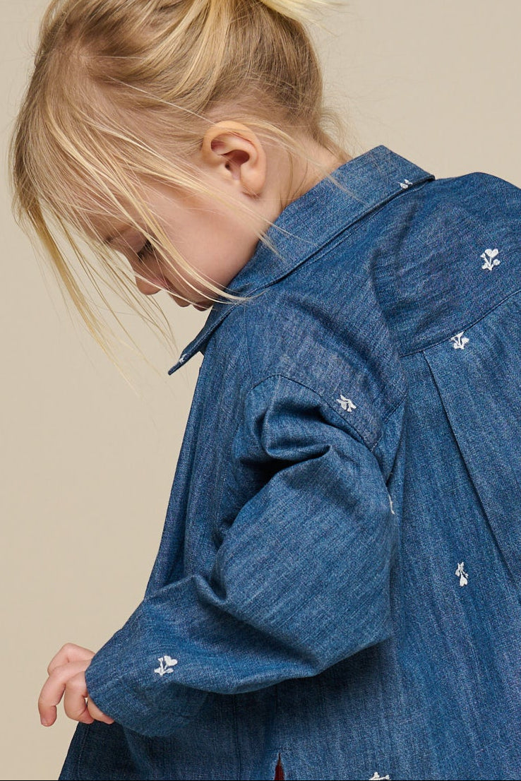 Geborduurde Lichte Denim Overhemdjas - Kids - Blue Denim | 101051 Isabella