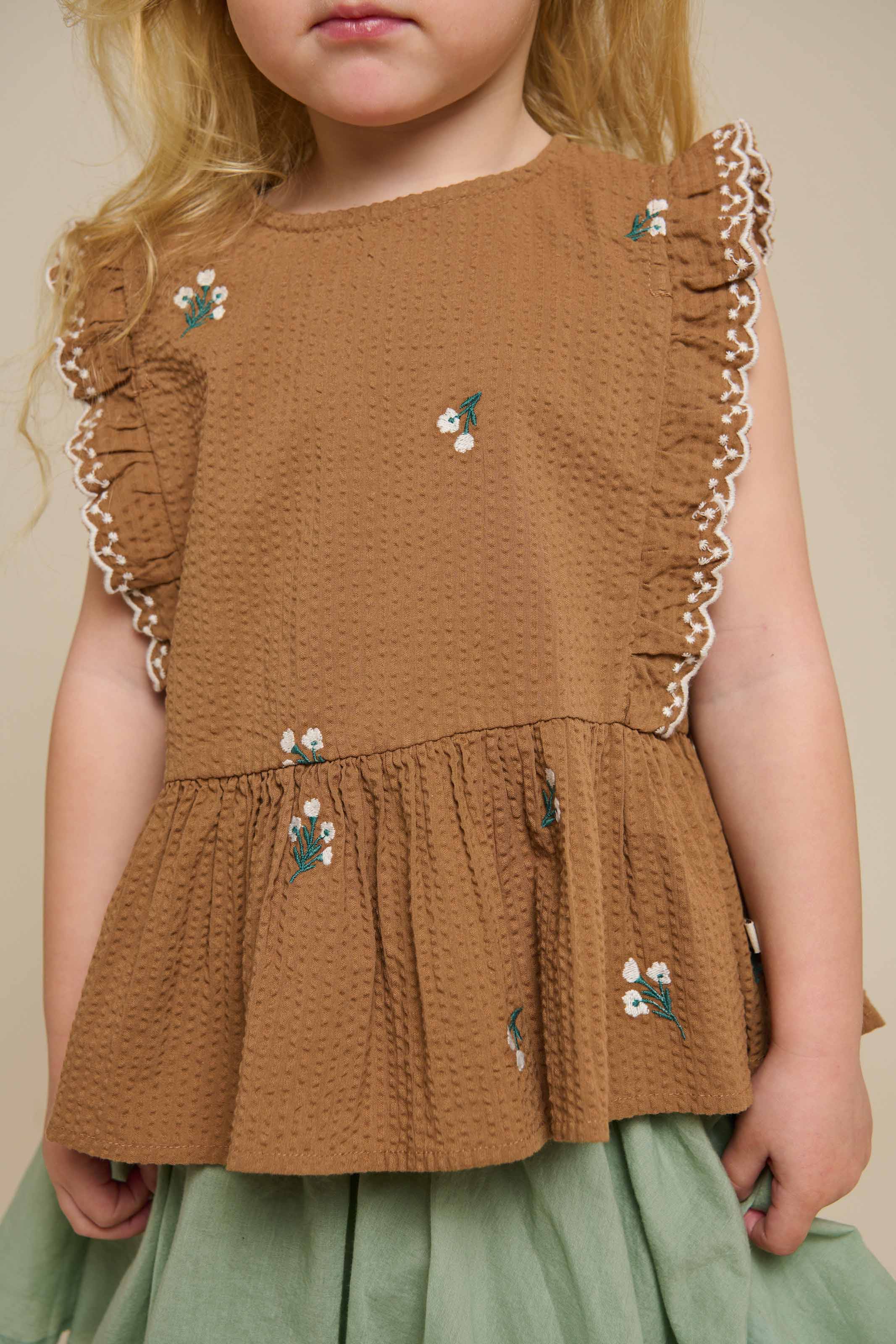 Geborduurde Seersucker Top - Kids - Coconut | 100982 Nora