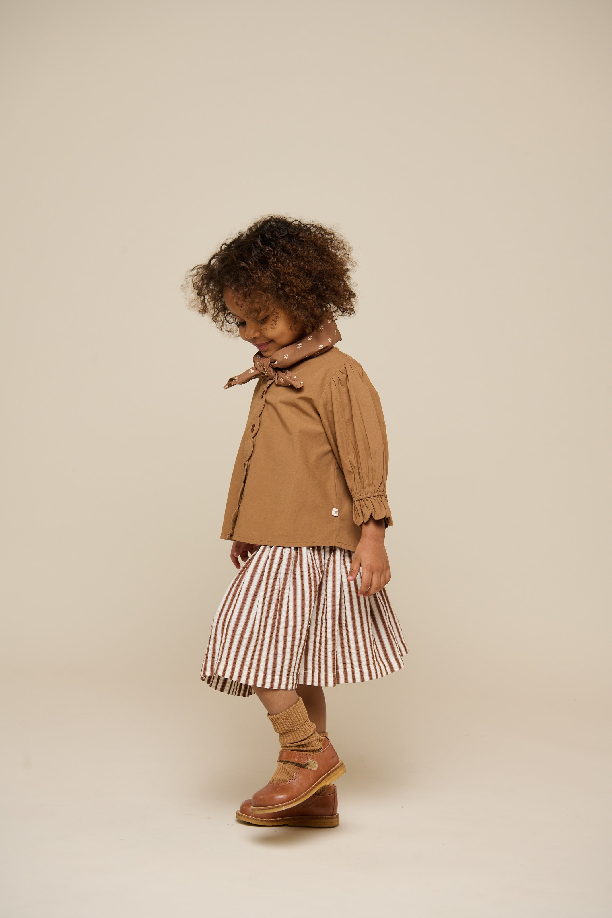 Gestreepte seersucker rok - Kids - Brown | 101193 Nadia