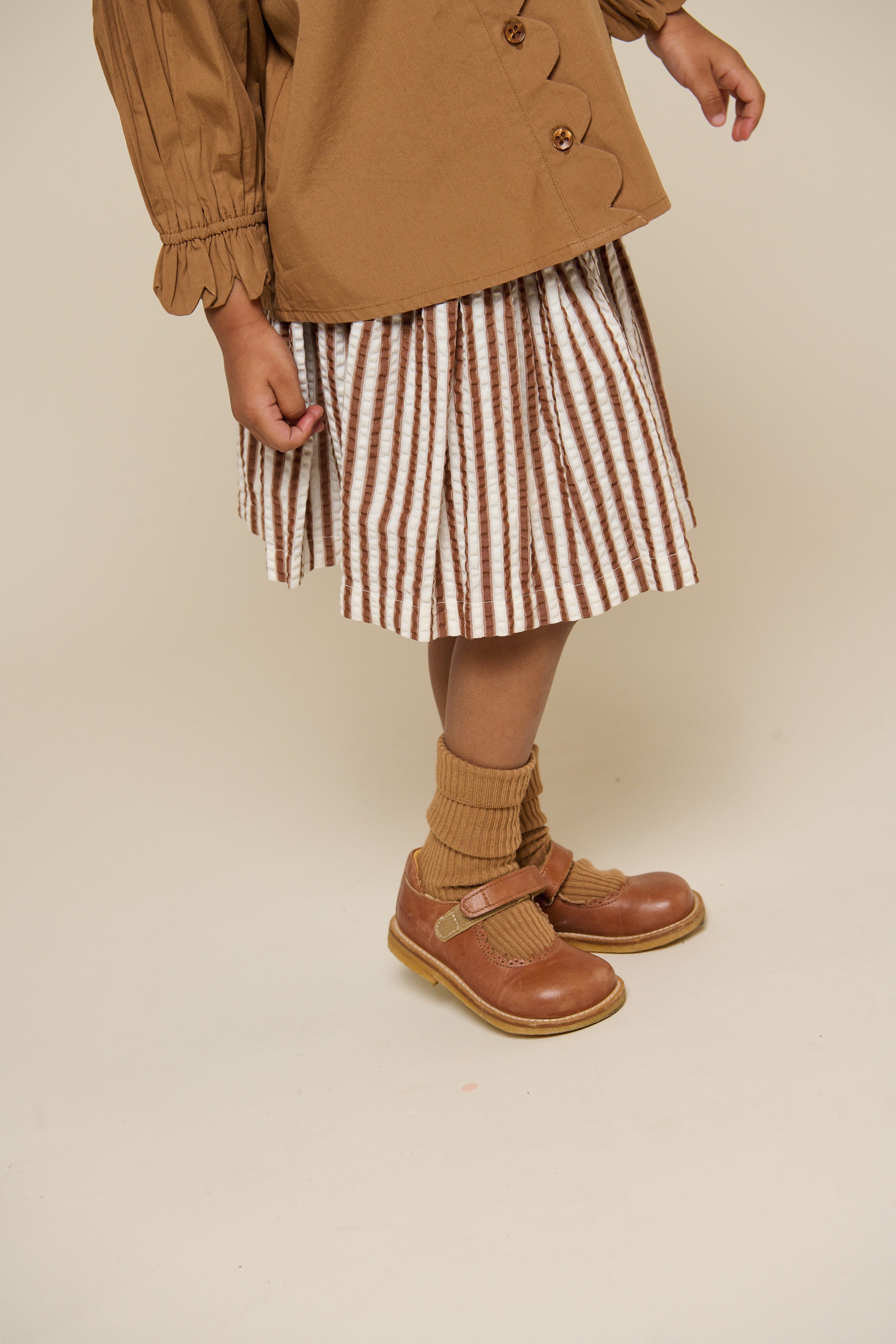 Gestreepte seersucker rok - Kids - Brown | 101193 Nadia