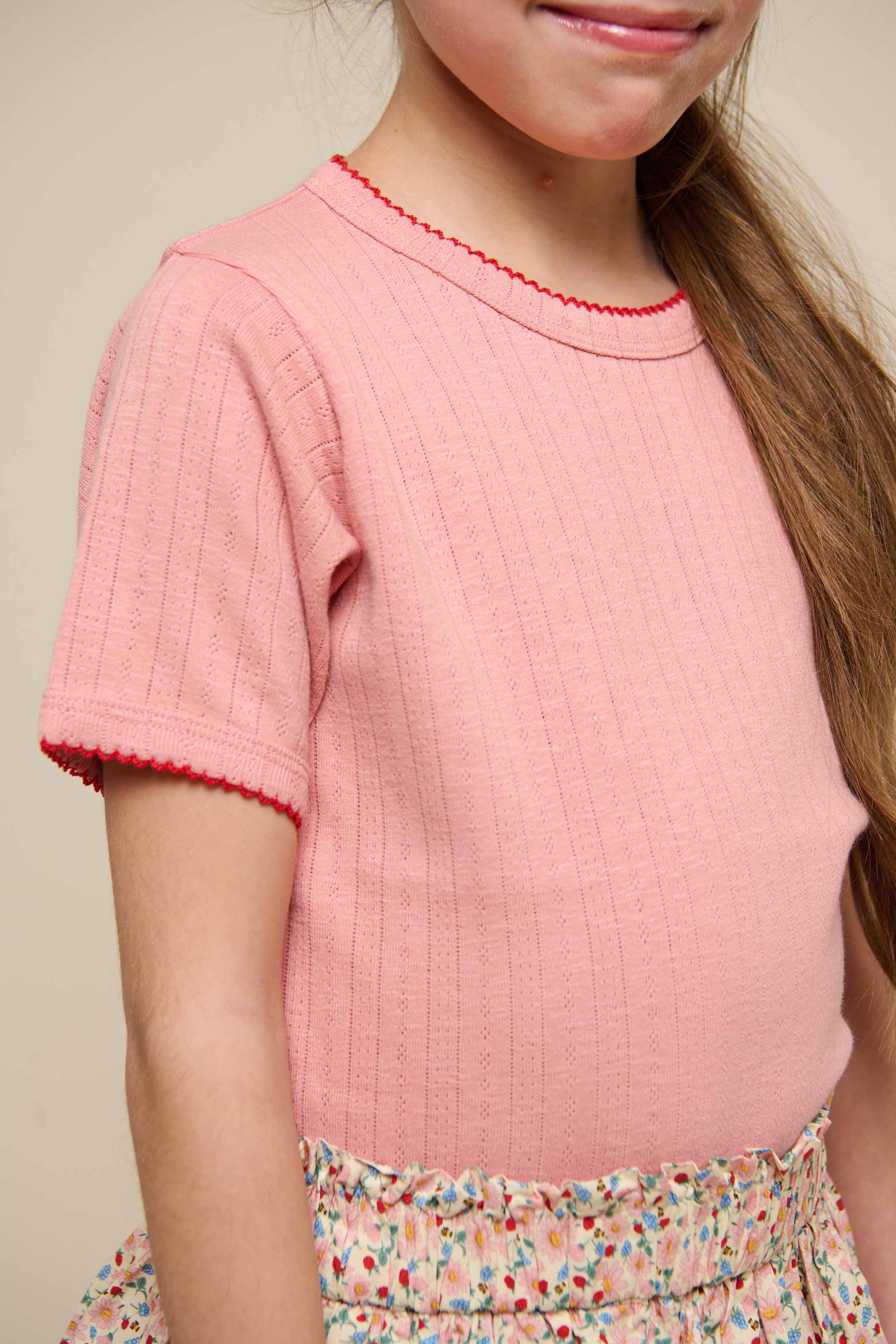Pointelle T-shirt met contrasterende picot - Tween - Rose Tan | 101288 Drew