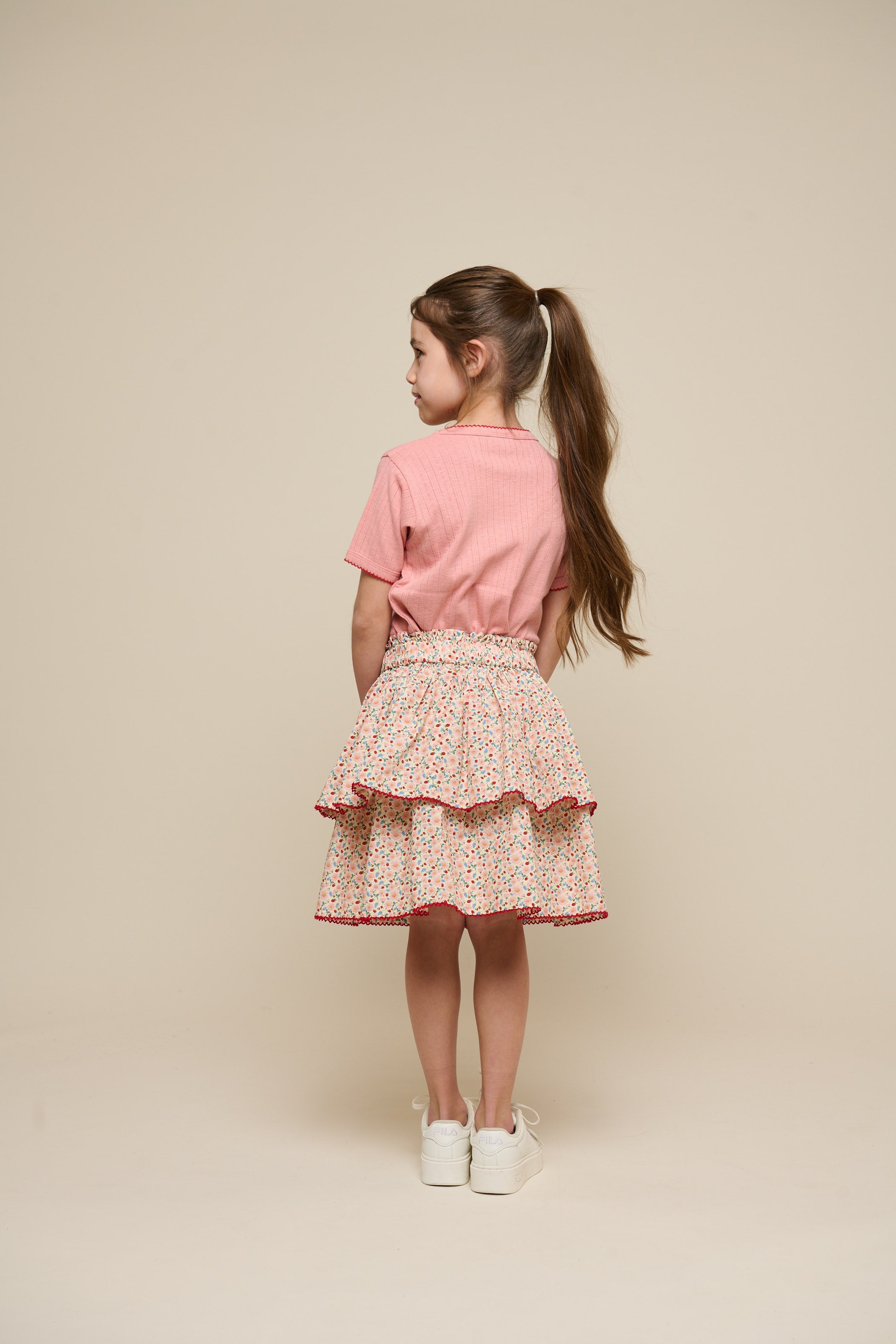 Poplin rok met bloemenprint en ruche - Tween - Rose | 100953 Poppy
