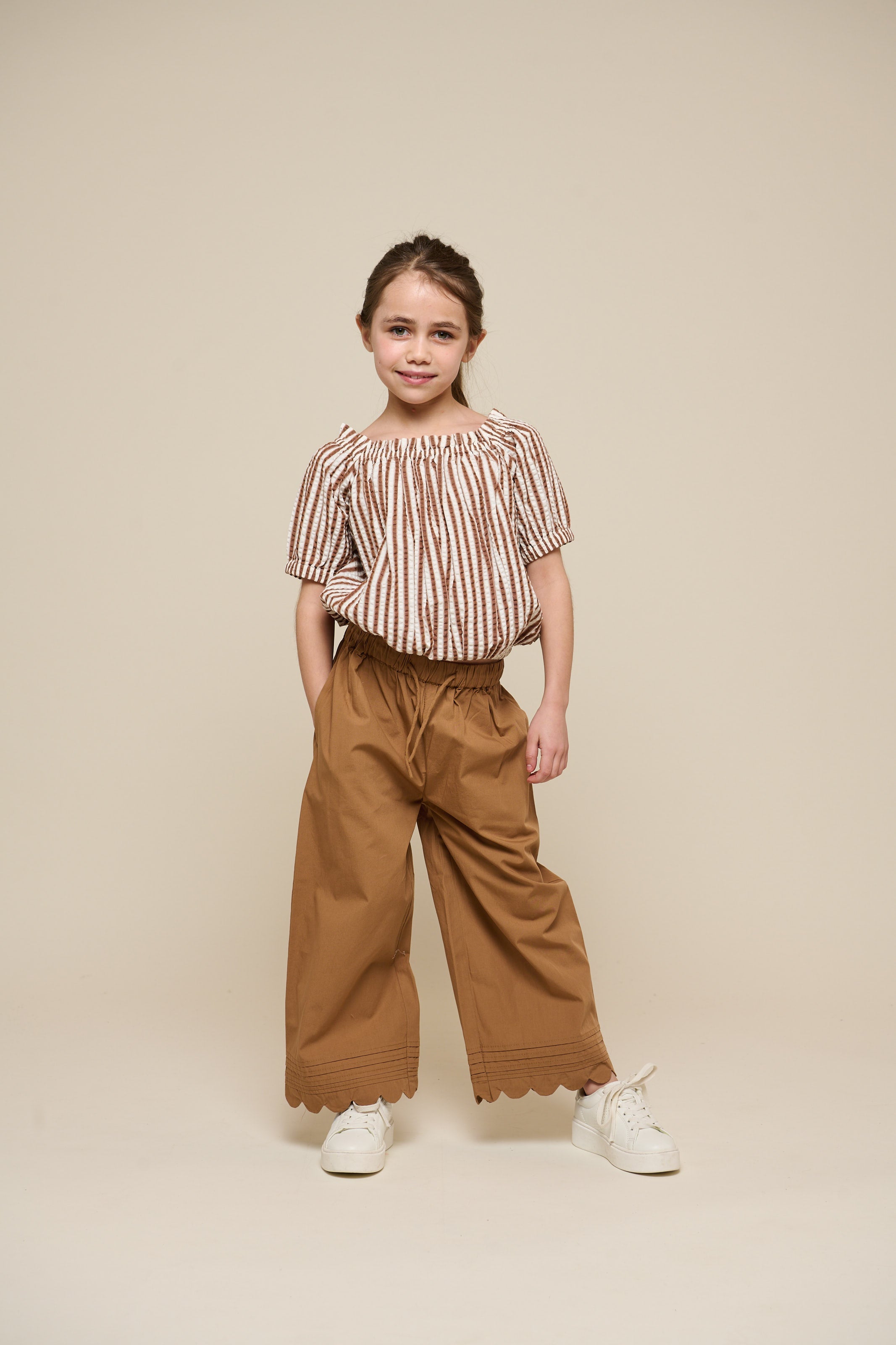 Gestreepte Seersucker Top - Tween - Brown | 101192 Nadia