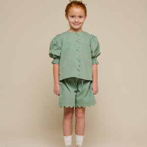 Poplin Blouse met Scallop Rand - Tween - Dusty Green | 101078 Joy