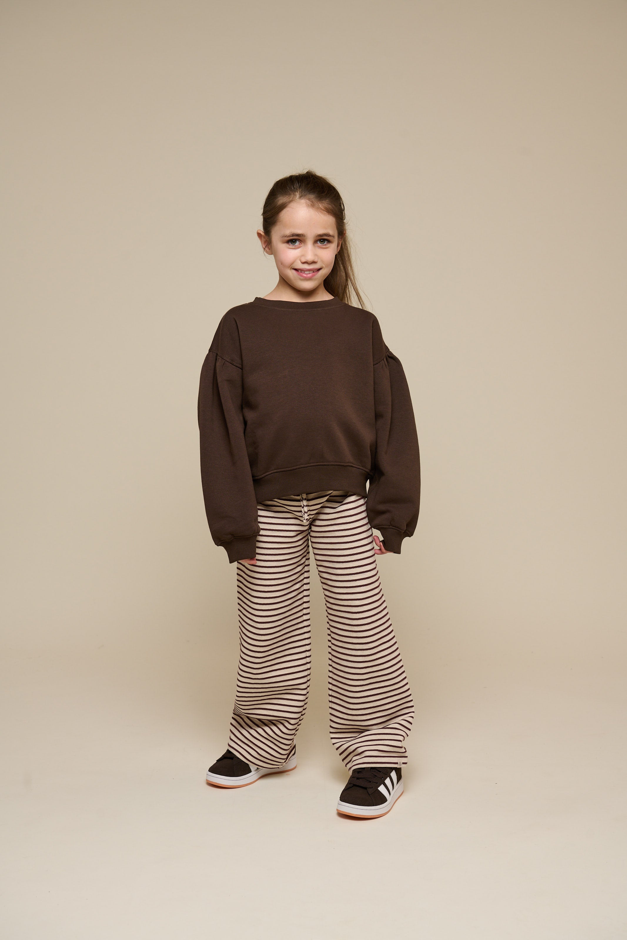 Gestreepte Wide-Leg Jersey Broek - Tween - Brown | 100997 Emmie