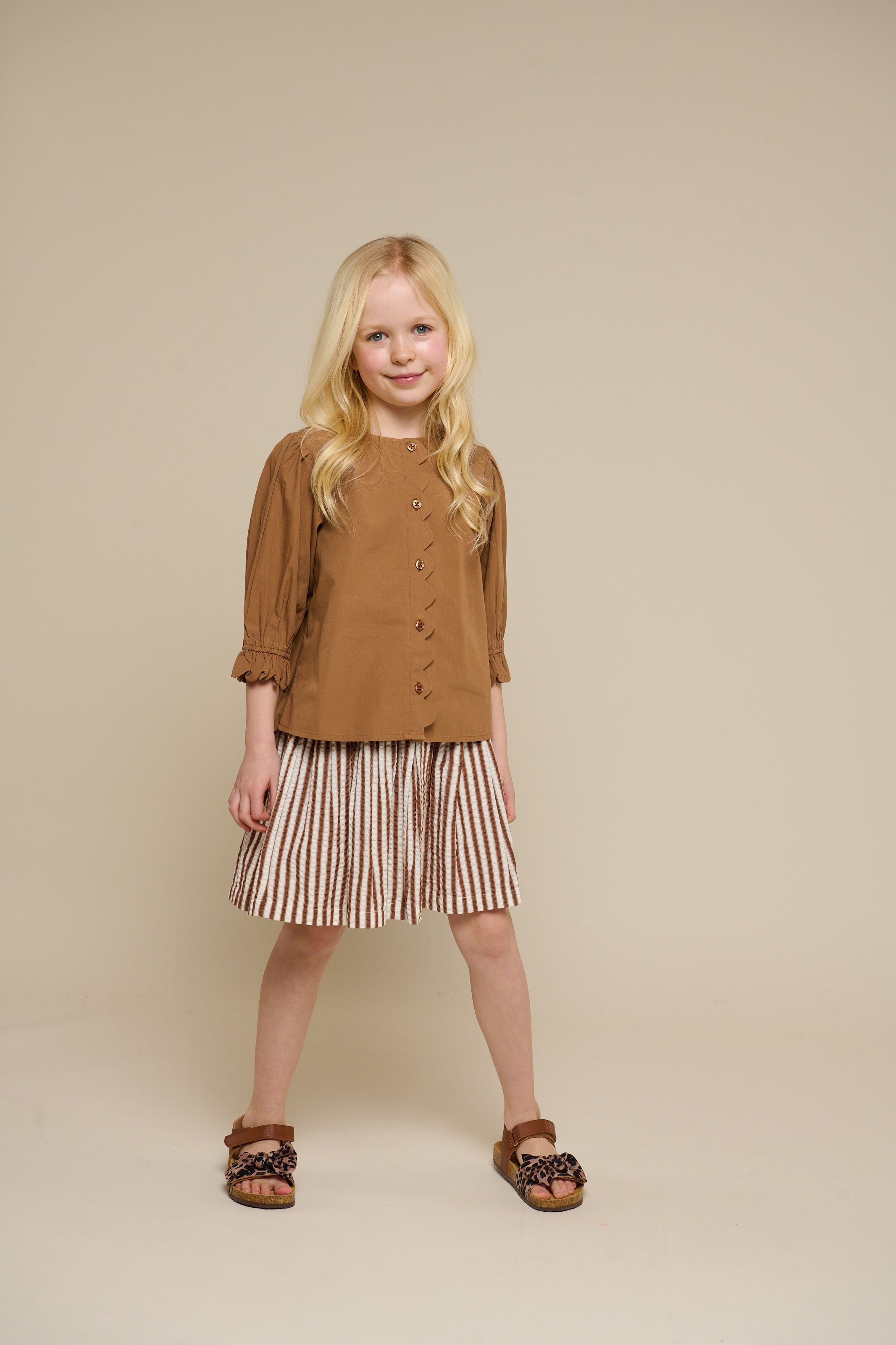 Gestreepte seersucker rok - Tween - Brown | 101194 Nadia