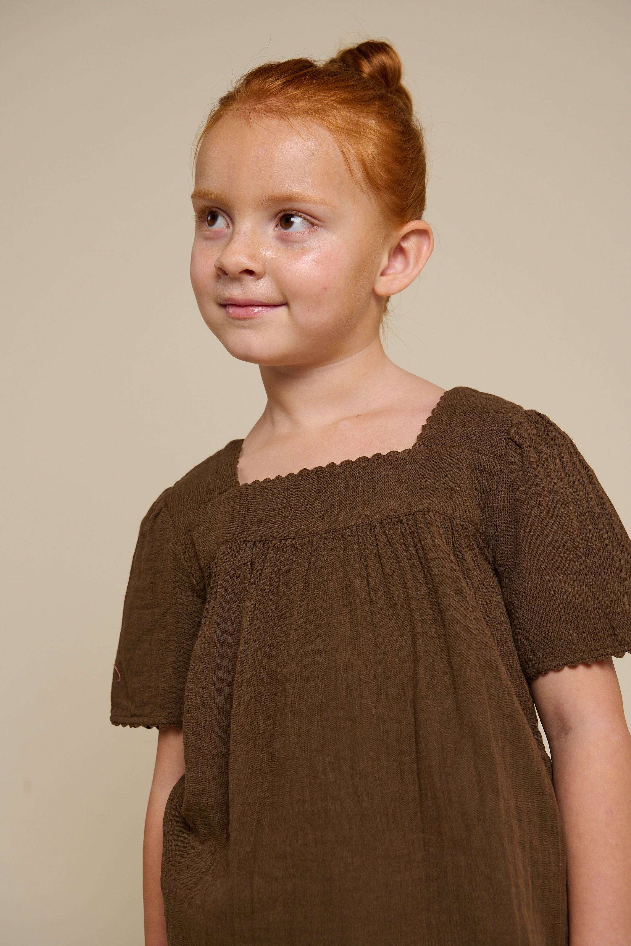 Gauze Blouse met Korte Mouwen - Tween - Dark Brown | 100917 Jasmine