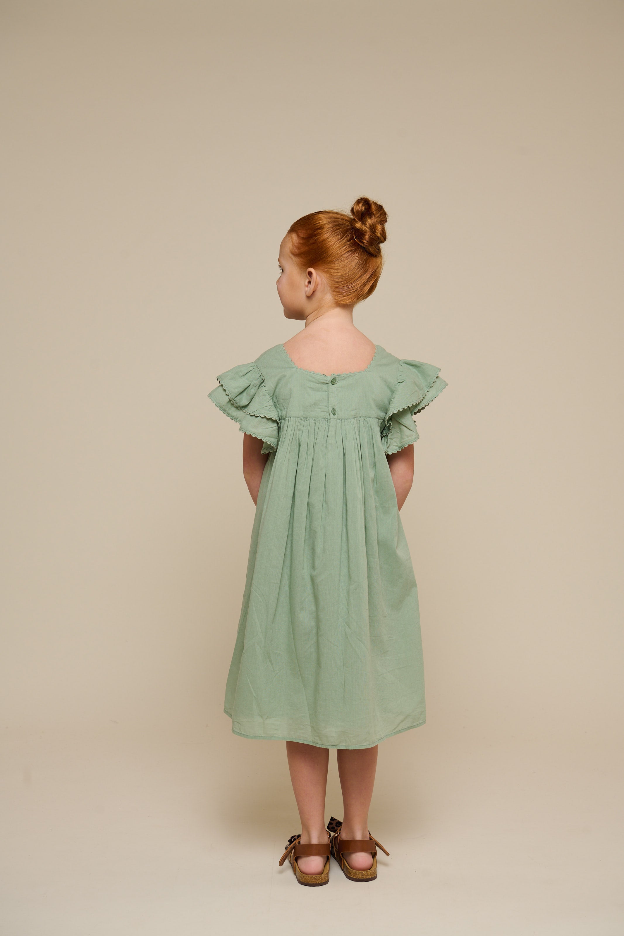 Katoenen jurk met Ric Rac Ruche - Tween - Dusty Green | 101066 Alma