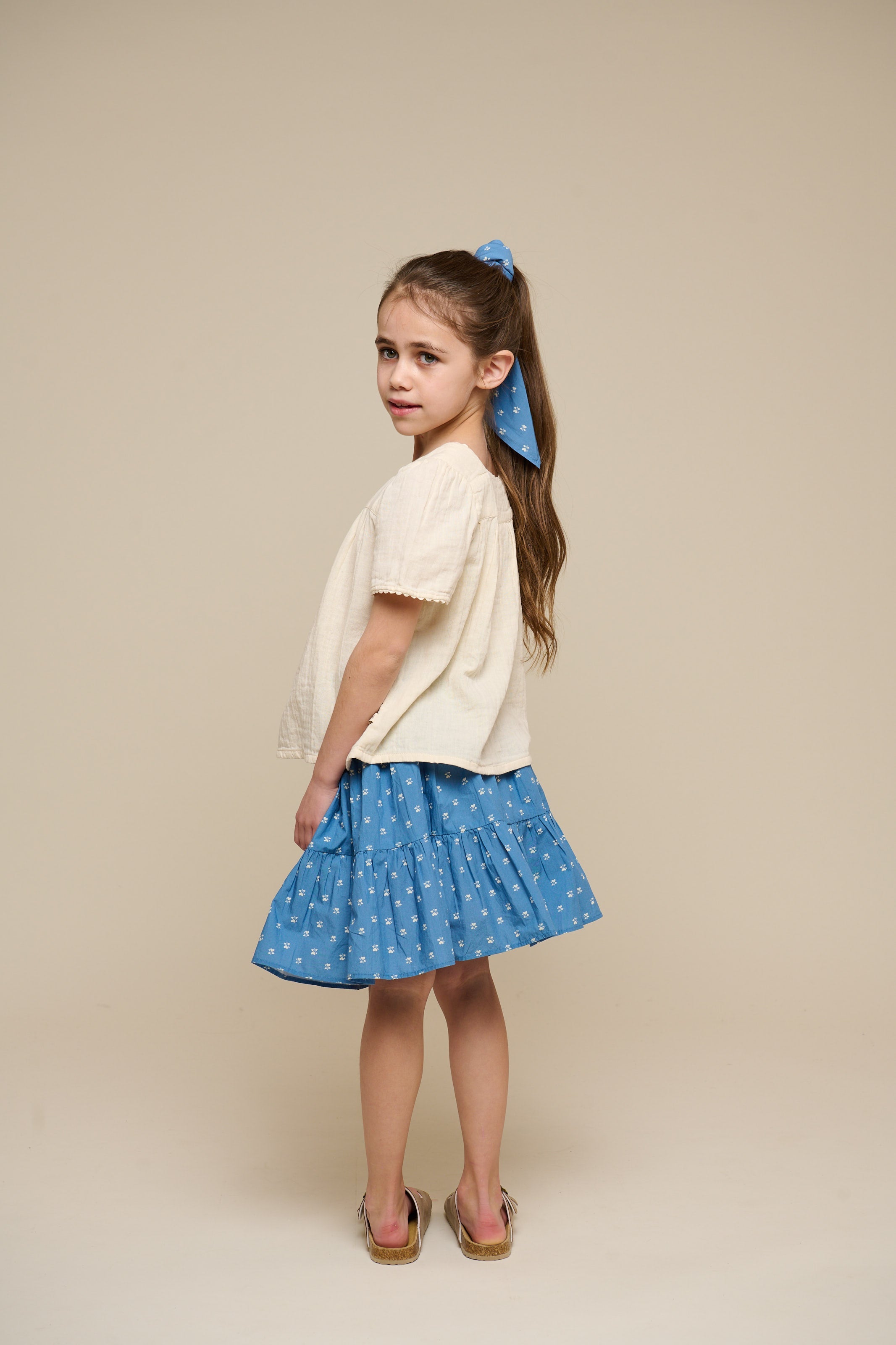 Rok van bedrukt poplin - Tween - Dusty Blue | 101085 Camilla