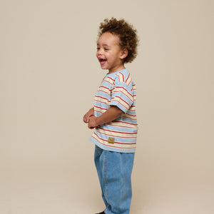 Retro Gestreept T-shirt - Kids - Powder Blue | 101275 Steven