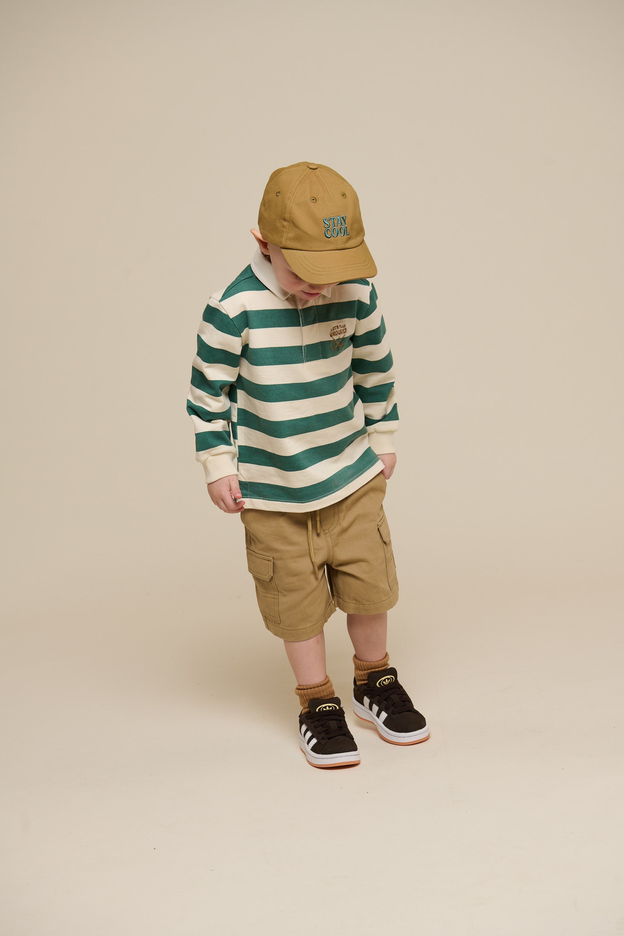 Gestreept Polo Sweatshirt - Kids - Tropical Green/Offwhite | 101340 Marco