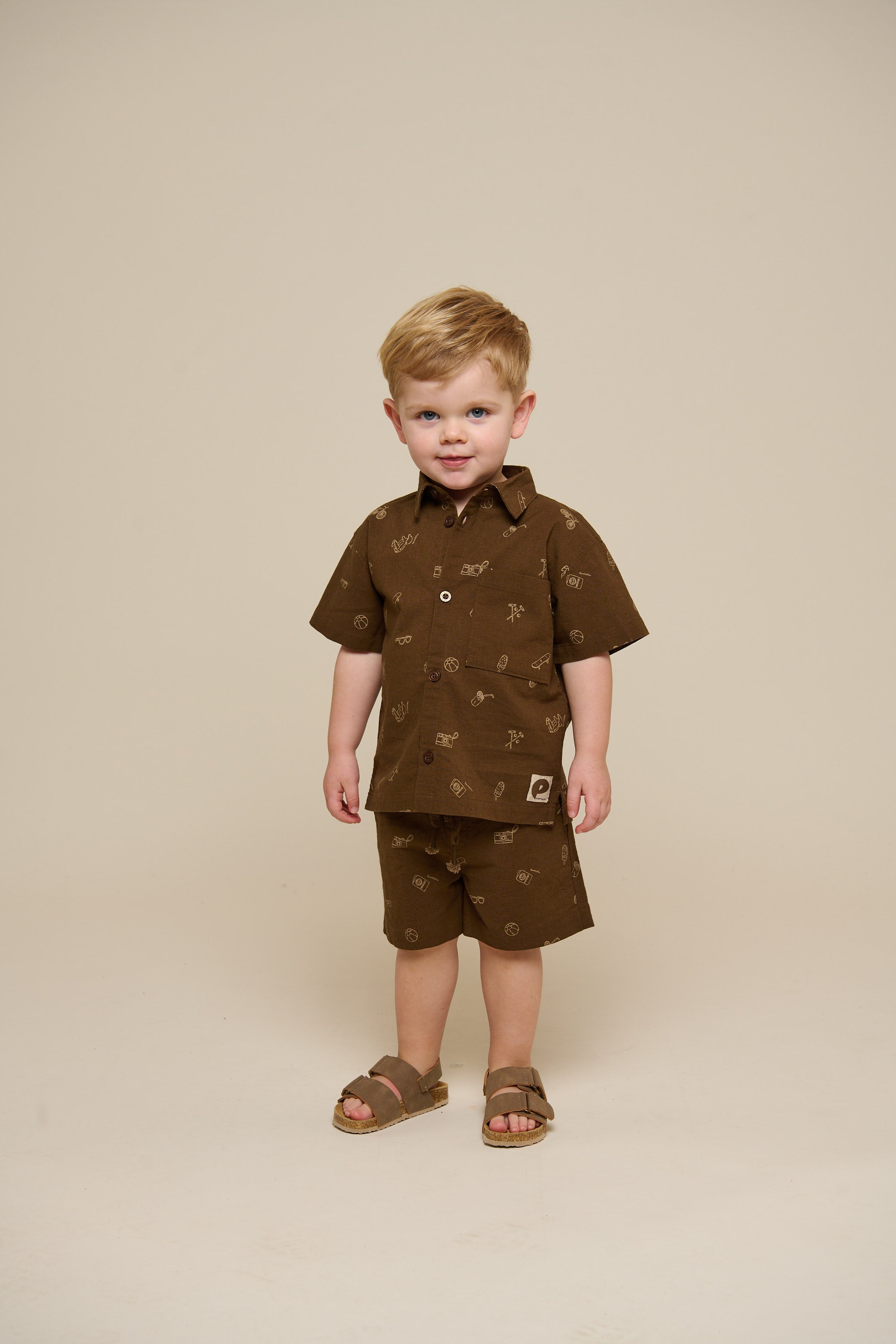Bedrukt linnenmix overhemd - Kids - Dark Brown | 101167 William