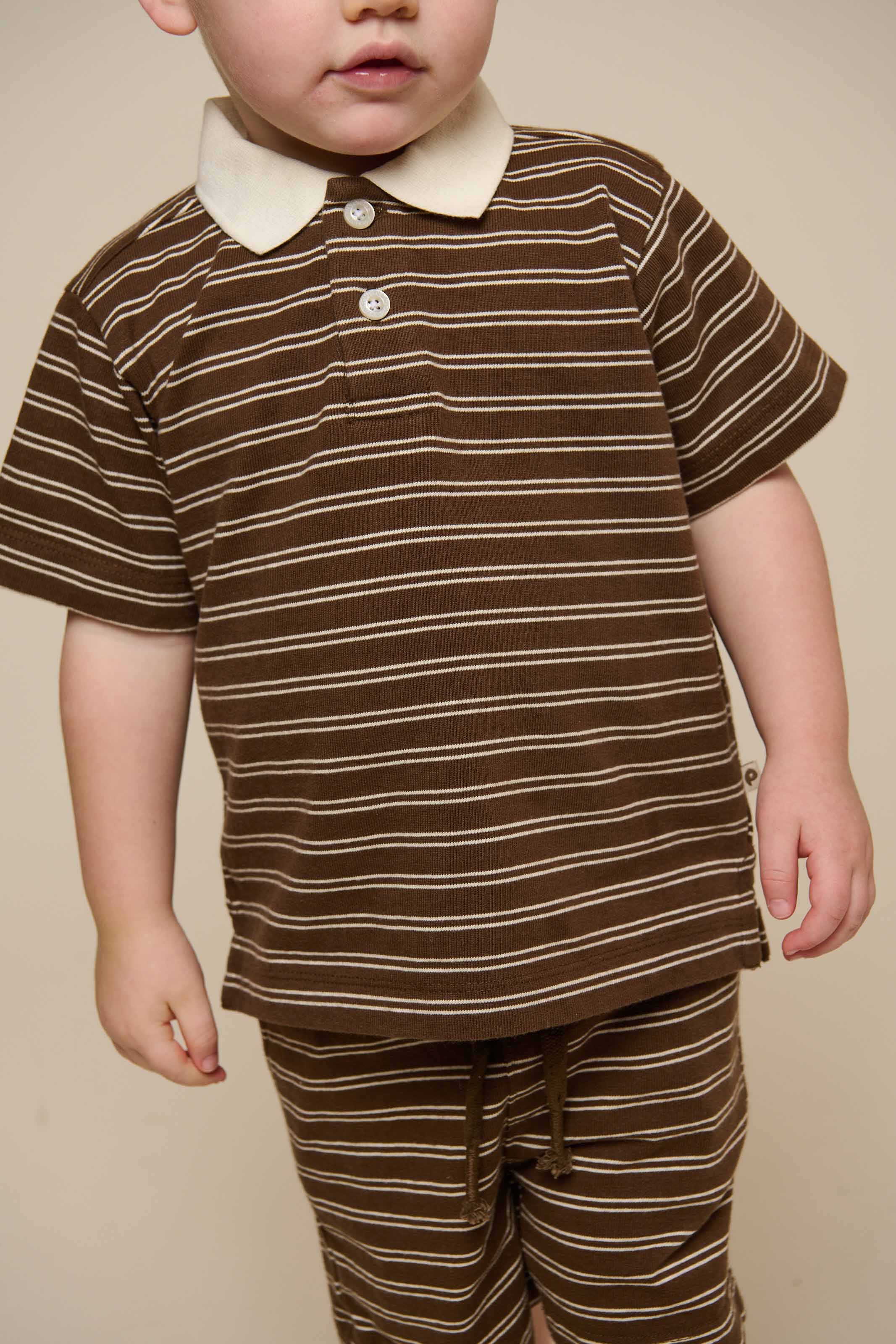 Gestreept Jersey Poloshirt - Kids - Dark Brown | 101173 Otto