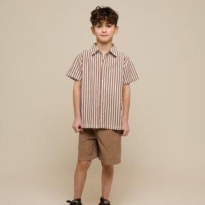 Gestreept seersucker overhemd - Tween - Brown | 101186 Frank