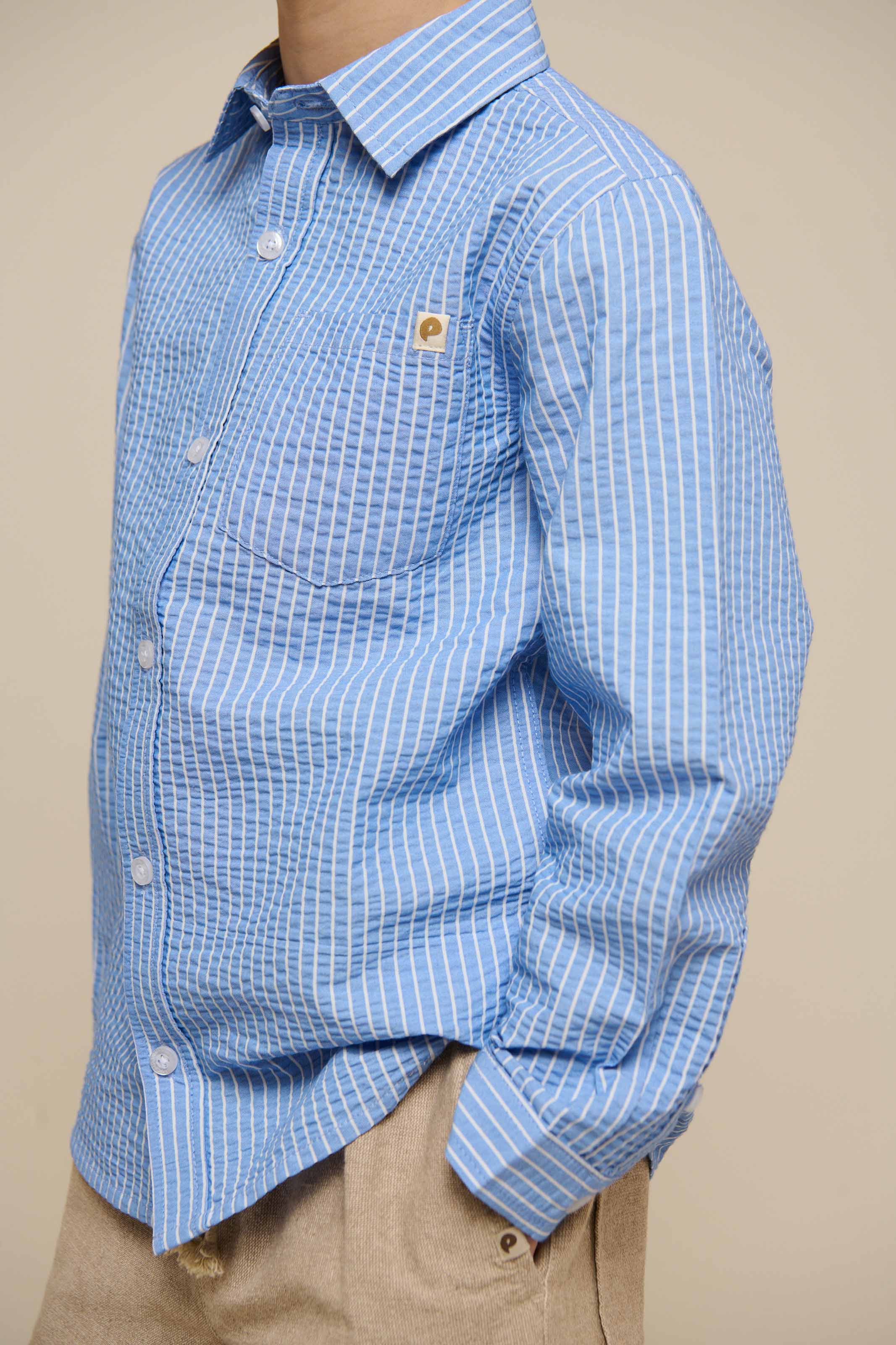 Gestreept seersucker overhemd - Tween - Blue Stripe | 101347 Patrick