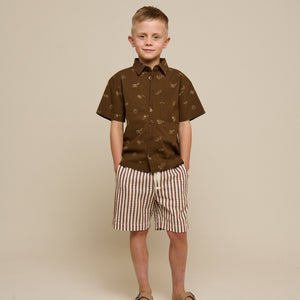 Bedrukt linnenmix overhemd - Tween - Dark Brown | 101168 William