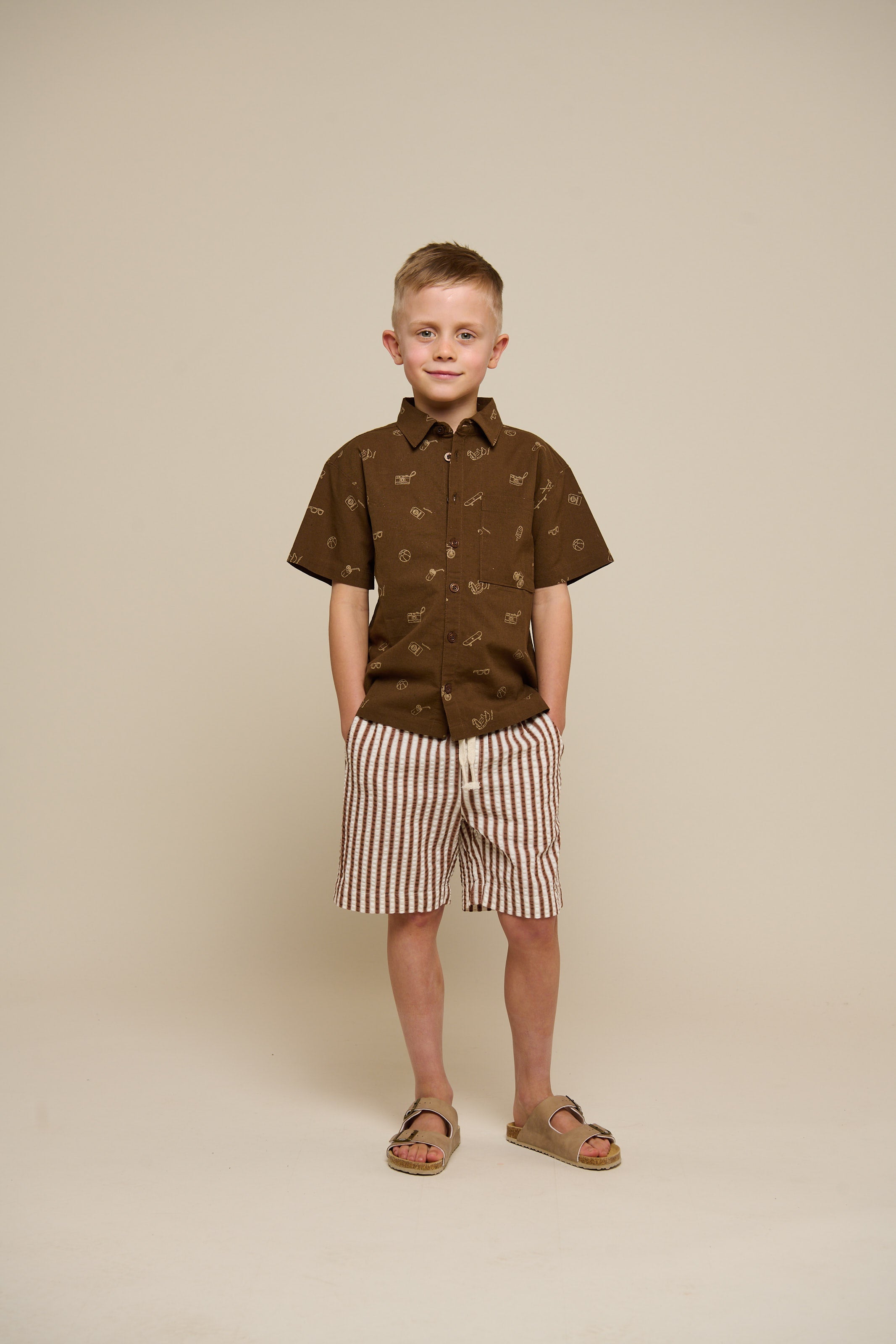 Bedrukt linnenmix overhemd - Tween - Dark Brown | 101168 William