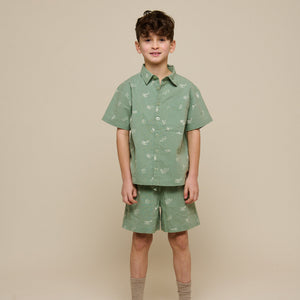 Overhemd van linnenmix met print - Tween - Dusty Green | 101166 William