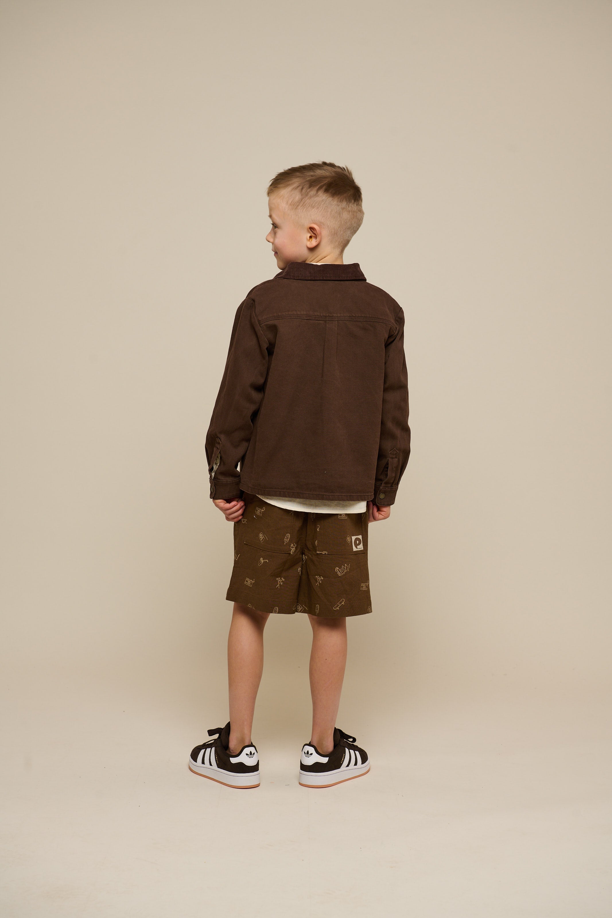 Bedrukte Linnenmix Shorts - Tween - Dark Brown | 101172 William