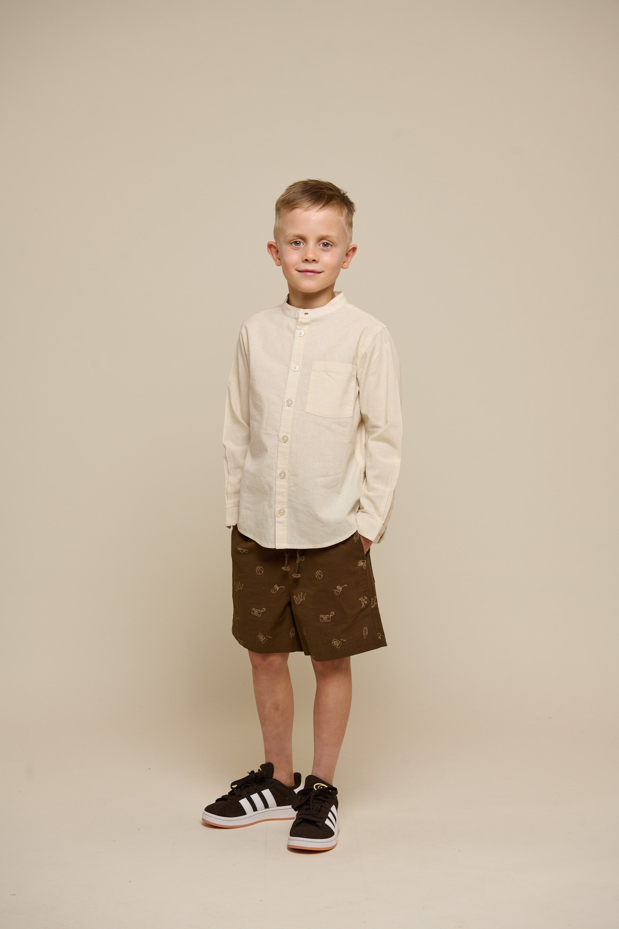 Bedrukte Linnenmix Shorts - Tween - Dark Brown | 101172 William