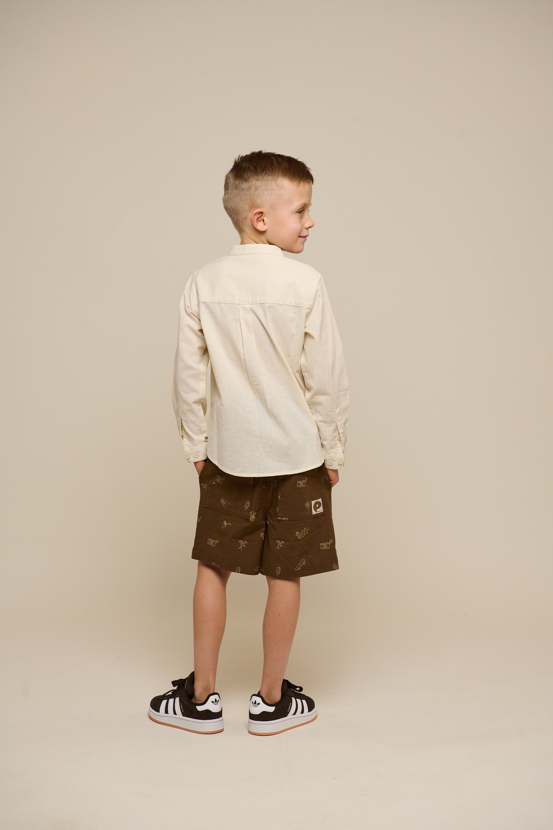 Bedrukte Linnenmix Shorts - Tween - Dark Brown | 101172 William