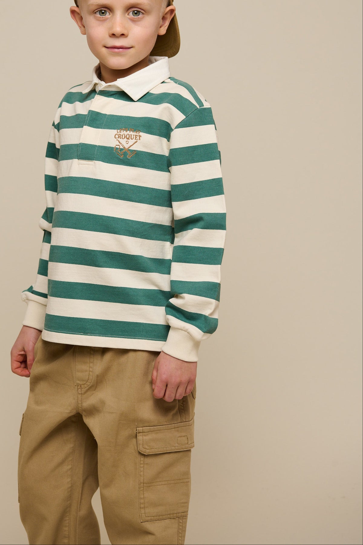 Gestreept Polo Sweatshirt - Tween - Tropical Green/Offwhite | 101341 Marco