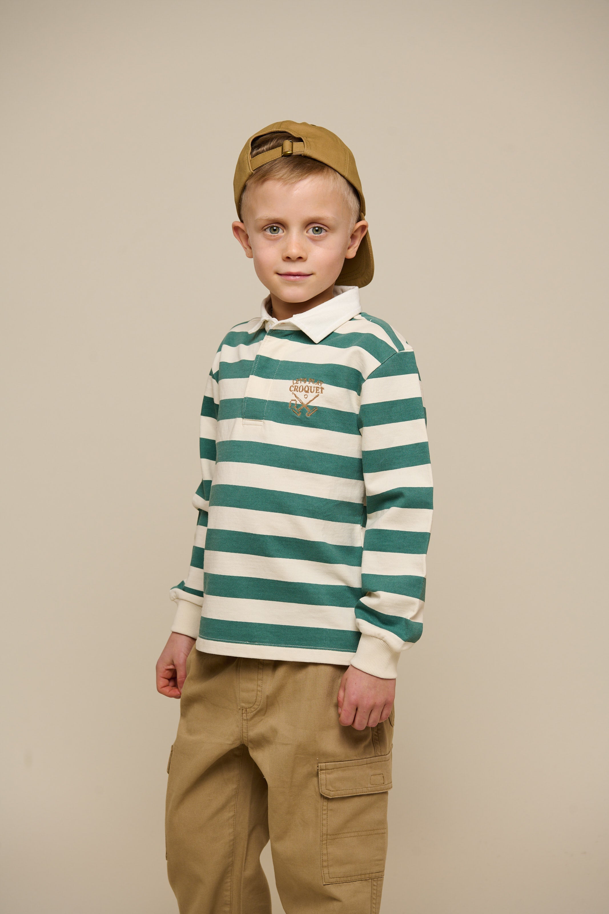 Gestreept Polo Sweatshirt - Tween - Tropical Green/Offwhite | 101341 Marco