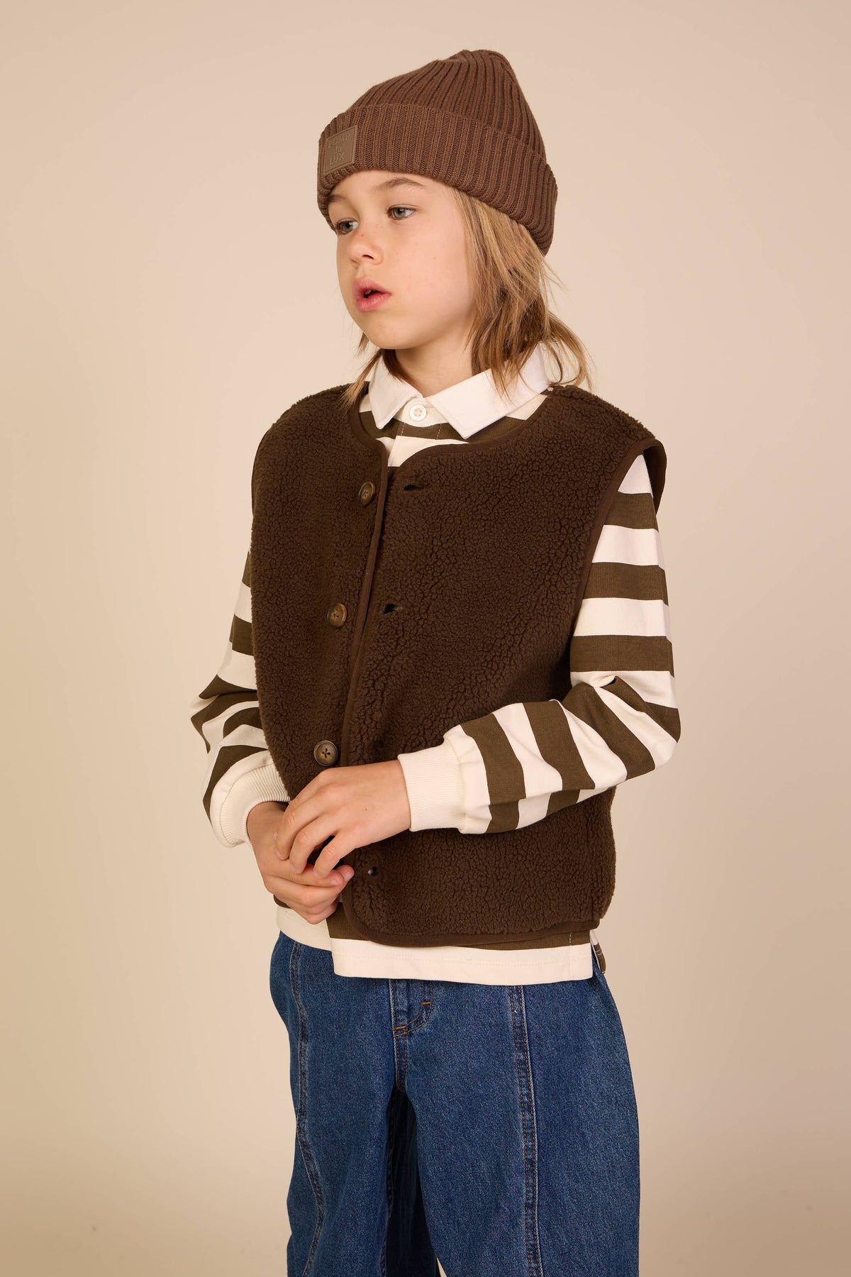 Gestreept Polo Sweatshirt - Tween - Dark Brown/Offwhite | 101398 Marco