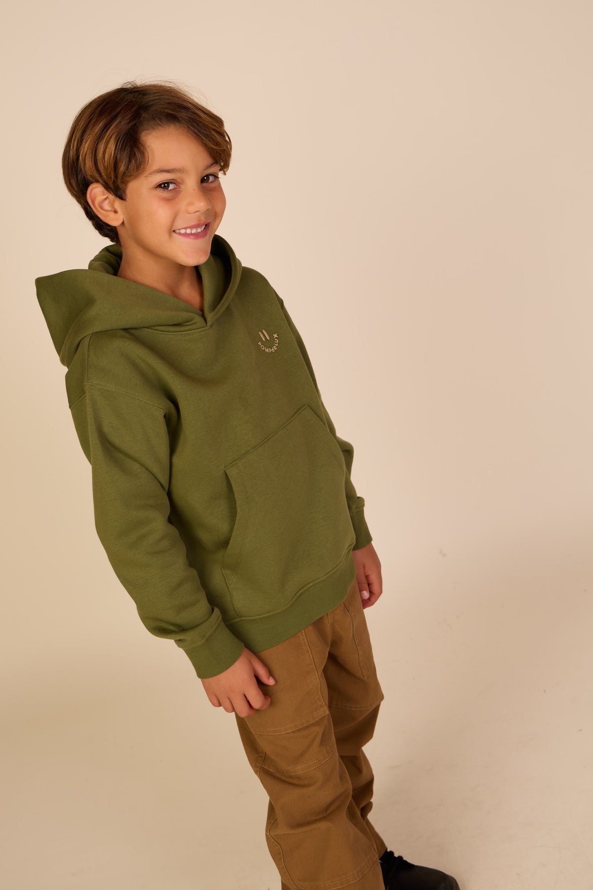 Hoodie met smileyborduursel Tween - Moss Green | 101582 Andrew