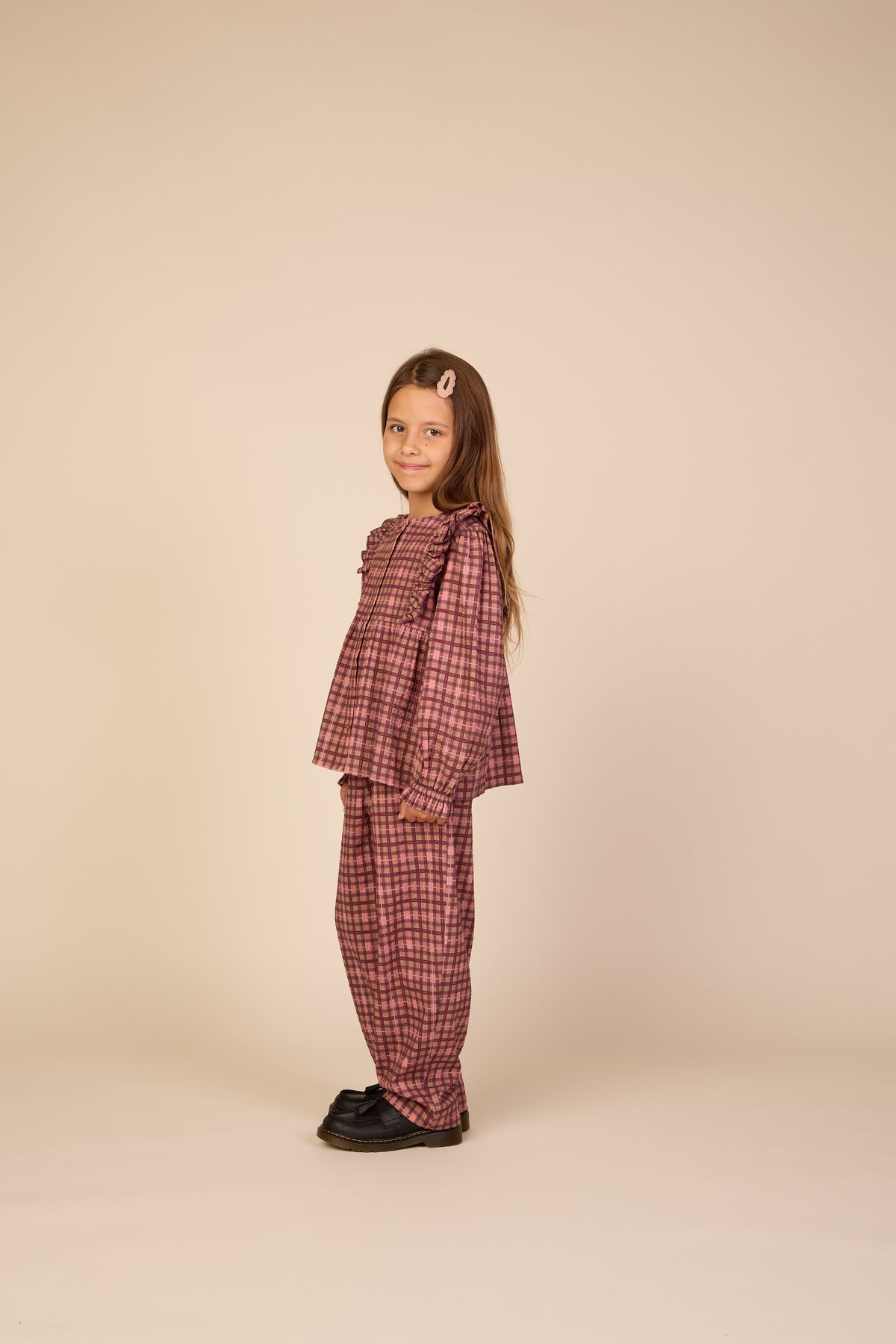 Geruite katoenen blouse met ruches Tween - Rose | 101494 Penny