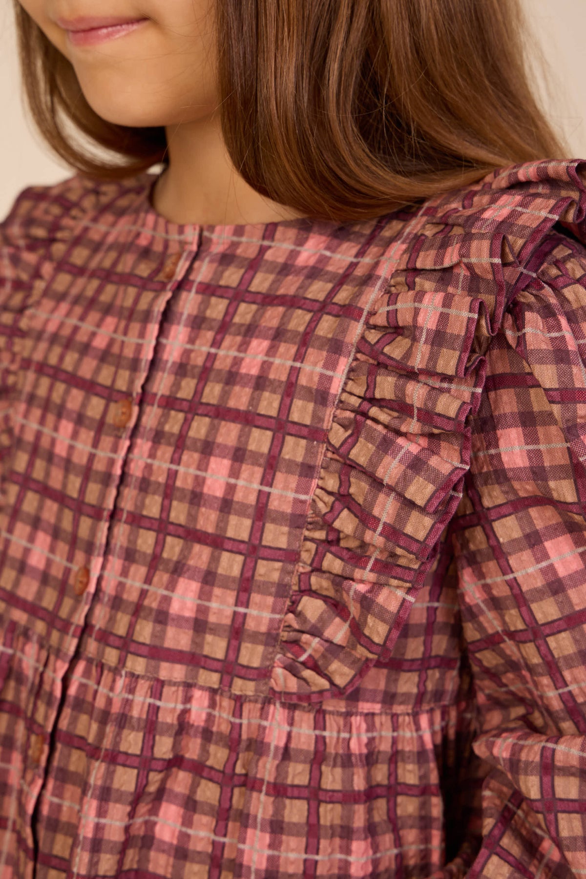 Geruite katoenen blouse met ruches Tween - Rose | 101494 Penny