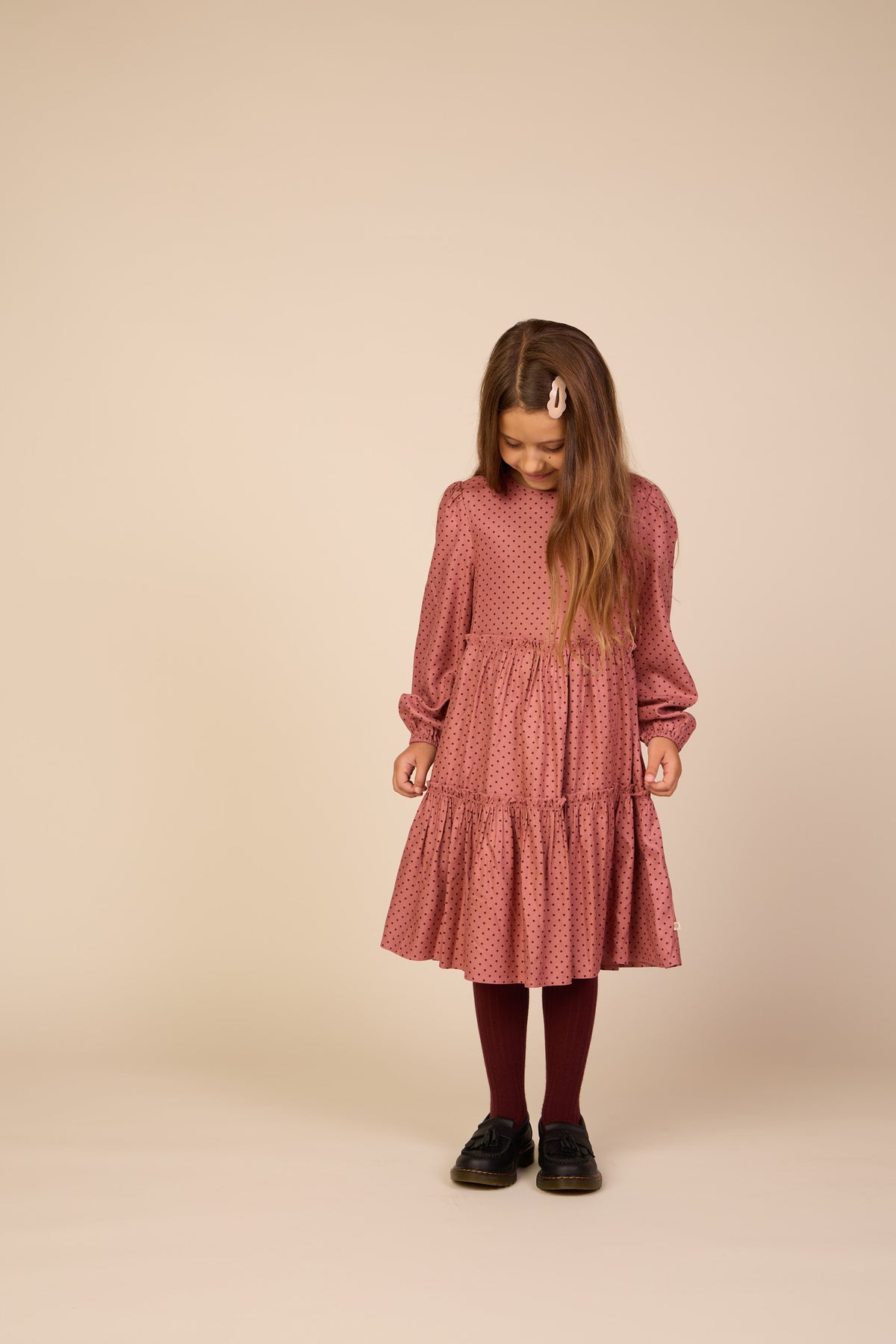 Midi-jurk in viscose met stippen Tween - Dusty Rose/Bordeaux | 101657 Feline