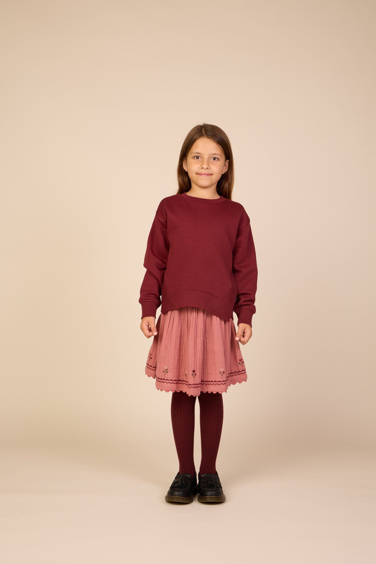 Double gauze rok met kruissteekborduursel Tween - Dusty Rose | 101470 Laureen