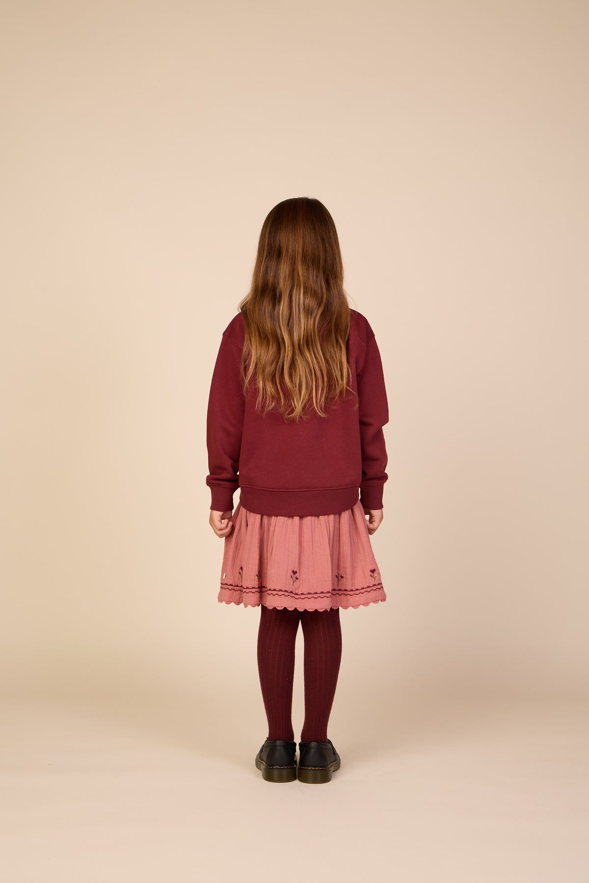 Double gauze rok met kruissteekborduursel Tween - Dusty Rose | 101470 Laureen