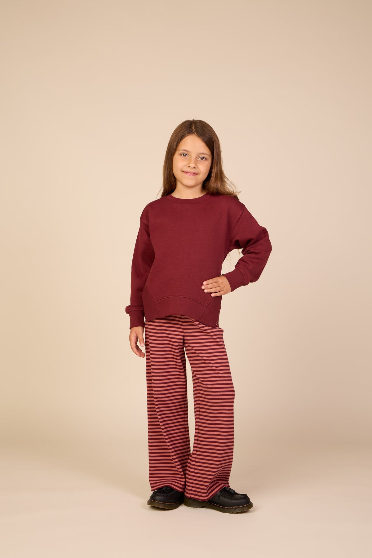 Sweatshirt met ribdetails Tween - Bordeaux | 101625 Zoe