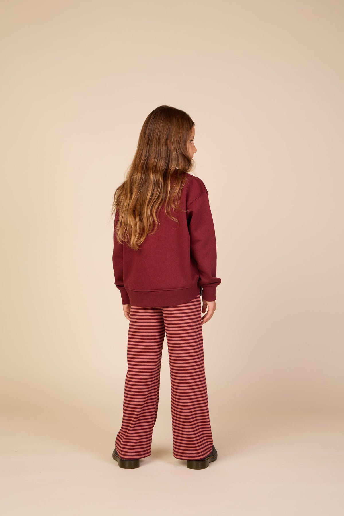Gestreepte geribde wide-leg broek Tween - Dusty Rose/Bordeaux | 101607 Gloria