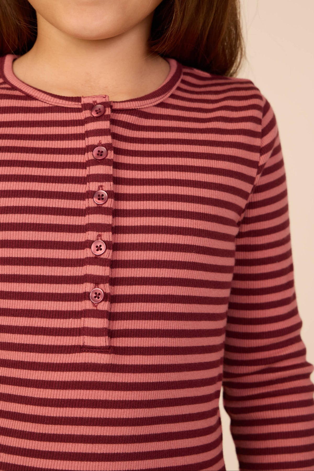 Gestreept geribd langarmshirt Kids - Dusty Rose/Bordeaux | 101616 Gloria