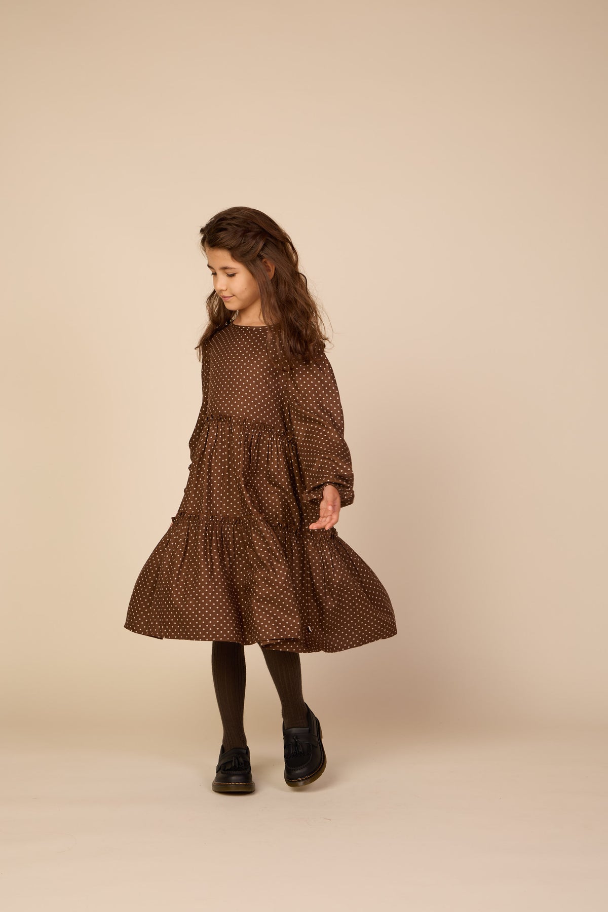 Midi-jurk in viscose met stippen Tween - Brown/Offwhite | 101658 Feline