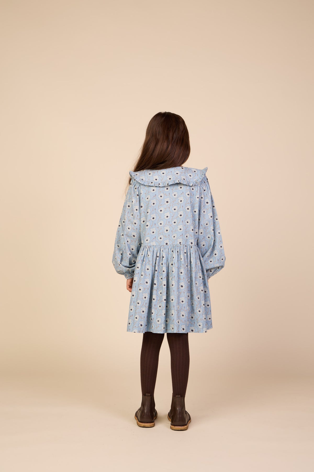 Gebloemde katoenen jurk met rucheskraag Tween - Blue/Brown | 101428 Nova