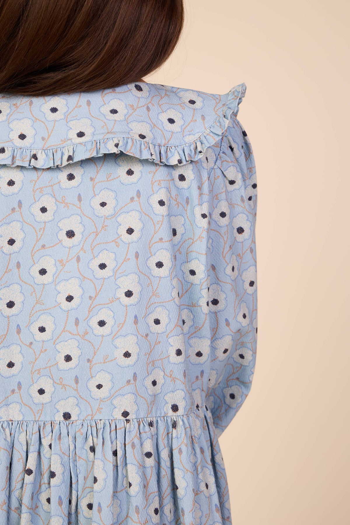 Gebloemde katoenen jurk met rucheskraag Tween - Blue/Brown | 101428 Nova