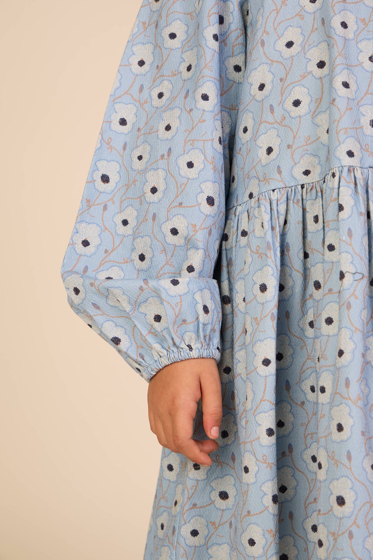 Gebloemde katoenen jurk met rucheskraag Tween - Blue/Brown | 101428 Nova