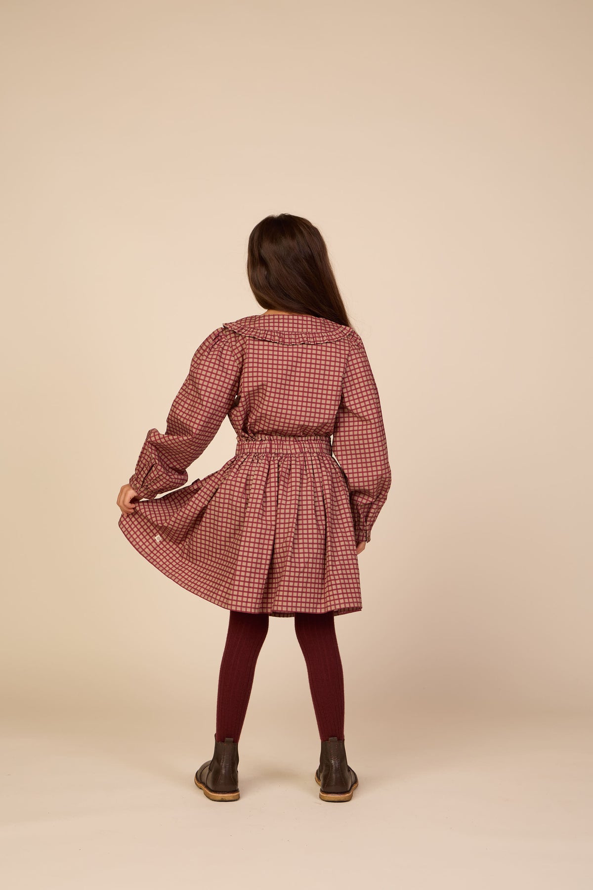 Poplin rok met ruchezakken Tween - Bordeaux Check | 101444 Julia