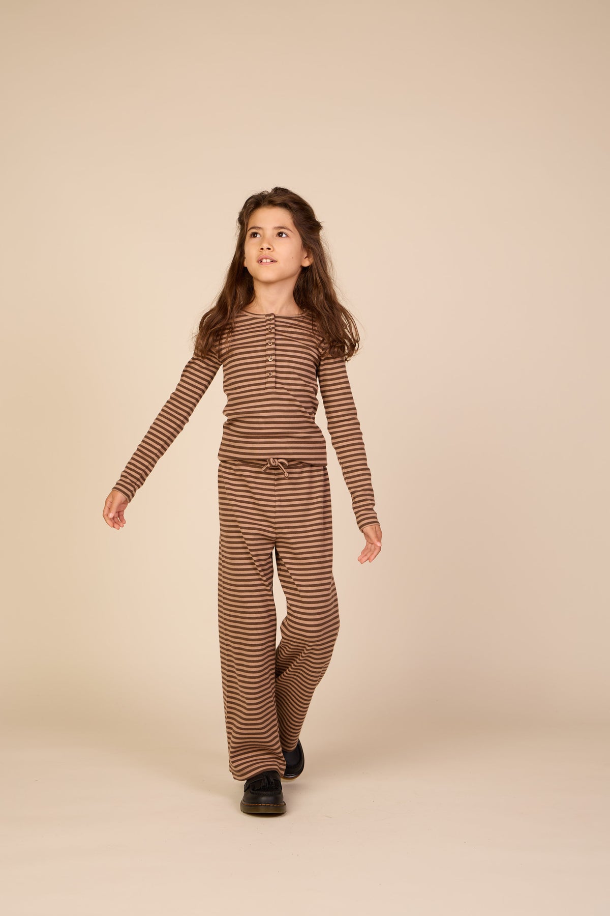 Gestreepte geribde wide-leg broek Tween - Brown/Light Brown | 101606 Gloria